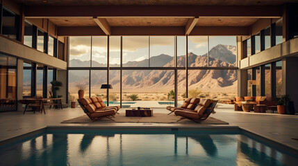 Wall Mural - style pool house with mountain view