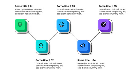 Infographic template. 5 3d squares connected by a line