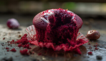 Canvas Print - Sweet pie with raspberry cream and chocolate ball generated by AI