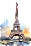 Fototapeta Paryż - watercolour drawing of the Eiffel Tower. generative AI