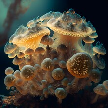 Intricate Fungus Colony Covered With Tiny Translucent Organic Cells Enviroment Surreal 