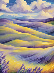  Lavender field landscape. AI generated illustration