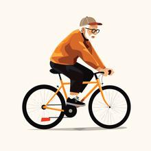 Old Man Riding Bicycle Vector Flat Minimalistic Isolated Illustration