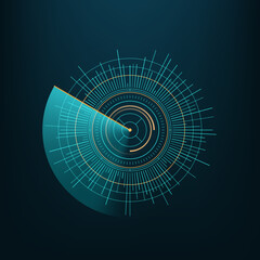 Poster - Round circle futuristic chart, HUD round circle for futuristic chart and digital technology interface, vector game UI. Round circle of radar scan display or data graphic in HUD hologram diagram
