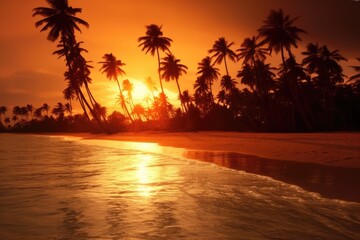 Poster - stock photo of A beautiful beach with coconuts trees