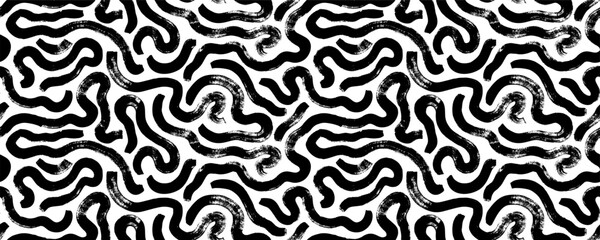 wavy and swirled brush strokes vector seamless pattern. bold curved lines and squiggles ornament. se