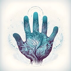 Wall Mural - hand print on blue