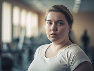 Wall Mural - Plus size young woman working out in gym.