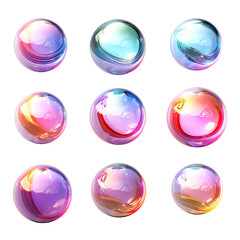 a collection of levitating colorful iridescent orbs abstract shape, 3d render style, isolated on a t