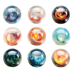 Wall Mural - a series of floating translucent spheres abstract shape, 3d render style, isolated on a transparent 