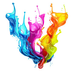 Wall Mural - a cascade of vibrant neon liquid abstract shape, 3d render style, isolated on a transparent backgrou