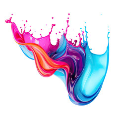 Wall Mural - a cascade of vibrant neon liquid abstract shape, 3d render style, isolated on a transparent backgrou
