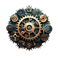 Poster - a celestial body composed of interlocking gears abstract shape, 3d render style, isolated on a trans