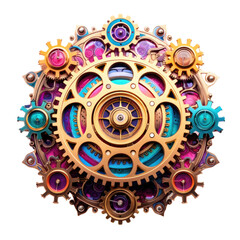 Wall Mural - a celestial body composed of interlocking gears abstract shape, 3d render style, isolated on a trans