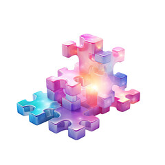 Poster - a collection of interlocking puzzle pieces abstract shape, 3d render style, isolated on a transparen