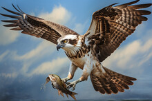 Illustration Of An Osprey Catching A Fish.   Generative AI. 