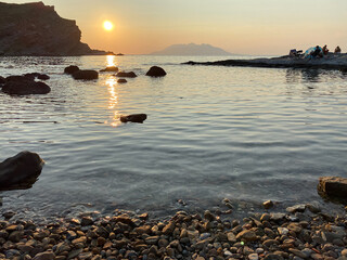 Yildizkoy beach view at sunset in Gokceada, Imbros island. Yildizkoy coast is the one of popular beach in Gokceada. Canakkale, Turkey