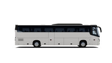 Photorealistic 3D Rendering Of A White Bus On Transparent Background