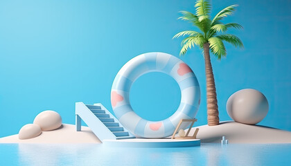 Wall Mural - 3d summer product display podium, product background, summer background