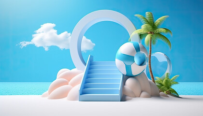 Wall Mural - 3d summer product display podium, product background, summer background