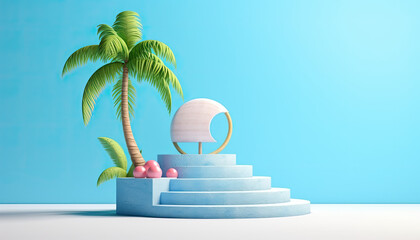 Sticker - 3d summer product display podium, product background, summer background
