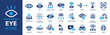 Eye icon set. Containing eyes, see, visible, surveillance, view, vision, witness, looking at, supervision and focus icons. Solid icon collection. Vector illustration.