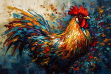 3d Abstract Painting Of A Rooster Crowing ,generative Ai