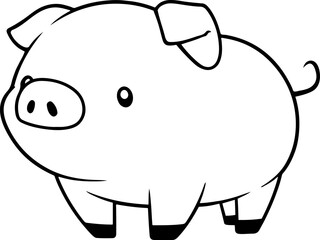 Wall Mural - Pig vector illustration. Black and white outline Pig coloring book or page for children