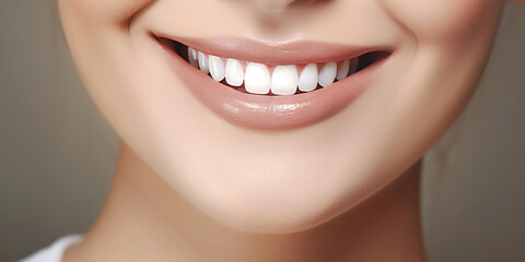 Wall Mural - dental care beautiful smile of healthy woman white teeth - generative ai