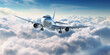 Leinwandbild Motiv plane above the clouds. travel concept - Generative AI