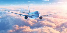 Plane Above The Clouds. Travel Concept - Generative AI