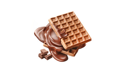 Wall Mural - chocolate filled in a crispy waffles, Chocolate waffle sticks with chocolate splash 3d rendering.
