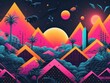 colourful 80s style design artwork in bright neon colours with bright pink accents, generative ai