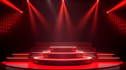 Wall Mural - red podium stage with curtains and spotlight created with Generative AI 