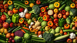 Fototapeta Tęcza - Mixes vegetables top view lay flat full background created with Generative AI 