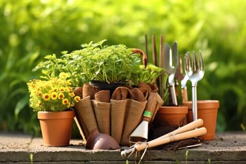 Wall Mural - gardening tools and equipment photography