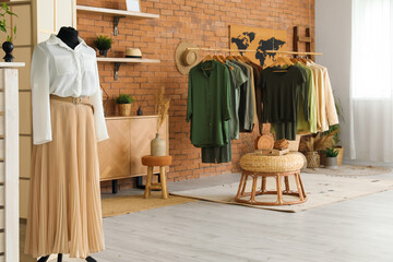 Canvas Print - Interior of modern boutique with stylish female clothes and accessories