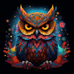 Sticker - Colorful owl in the night