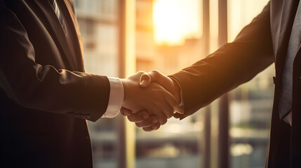 business people shaking hands in office created with Generative AI 