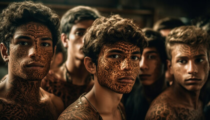 Wall Mural - Young adults smiling, confident in traditional festival generated by AI