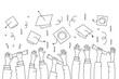 doodle hands up, Hands clapping. applause gestures. succes, congratulation graduation. vector illustration