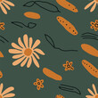 Seamless pattern with cucumbers and flowers. Vector illustration.