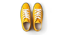 A Pair Of Yellow Sneaker Shoes On Isolate White Background Created With Generative AI 