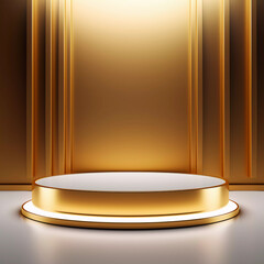 Abstract luxury background, Minimalistic gold architectural background and podium, modern design for poster, cover, branding, product showcase, AI generated.