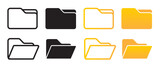 Fototapeta  - Folder icon vector set. Desktop black and yellow folder icon. Office document folder vector symbol. Empty file thin line sign. Archives files pictogram set.