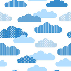 Wall Mural - Seamless pattern background with cute clouds . Vector illustration for kids fabric, summer background, wallpaper, backdrop, picture frames, webpage.
