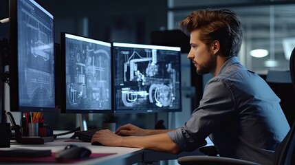 Wall Mural - Engineer working on a computer  in office. Engineering and architecture concept