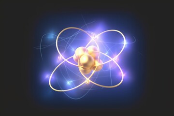 Wall Mural - Atomic nucleus electrons neutrons protons. model shows that an atom is mostly empty space, with electrons orbiting a fixed, positively charged nucleus in set, predictable paths.