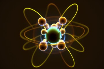 Wall Mural - atomic nucleus electrons neutrons protons. model shows that an atom is mostly empty space, with elec