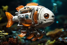 Cute Aquatic Robot Swimming With Fish Wallpaper